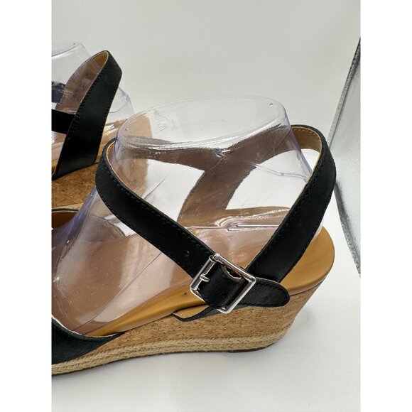 UGG Shoes Women 11 Black Leather Ankle Strap Platform Cloverdale Wedge Sandal - Picture 3 of 12